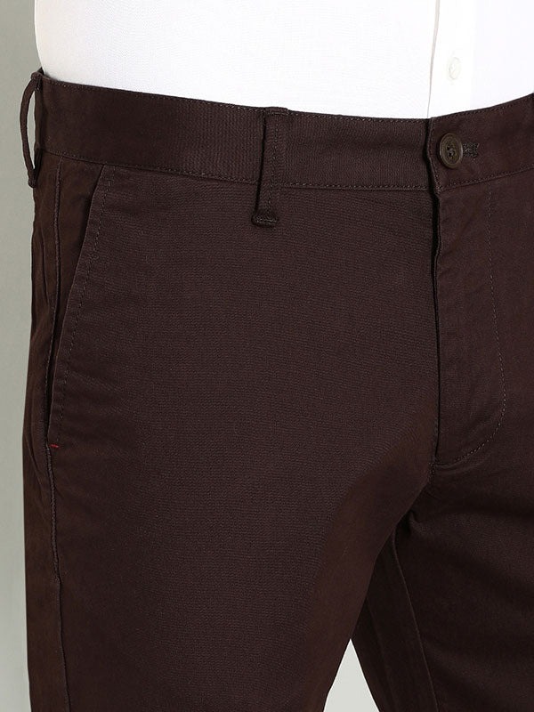 Indian Terrain Men's Slim Fit Solid Brown Trousers